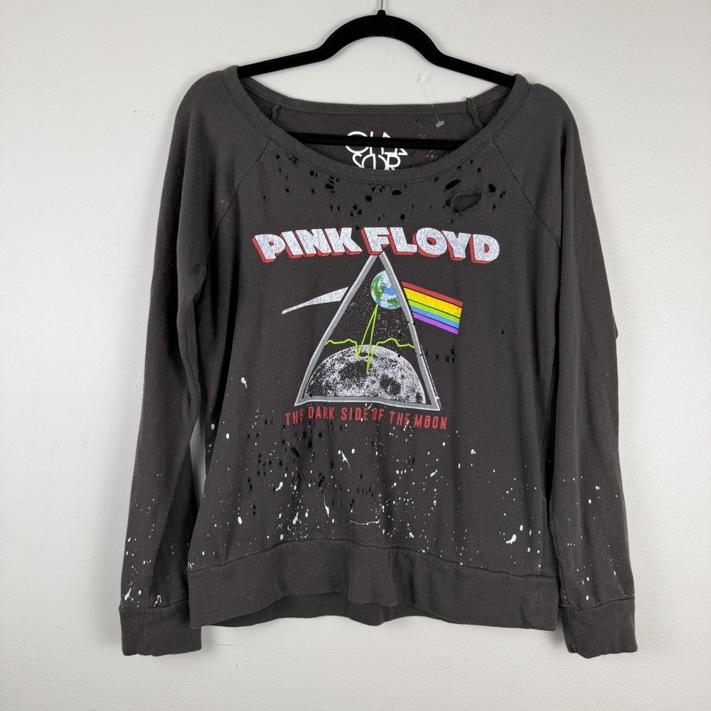 Chaser Sweatshirt Women's Small Gray Long Sleeve Pink Floyd Graphic Distressed